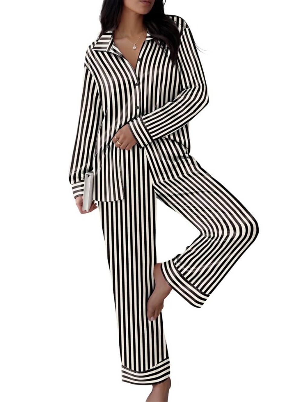Silk Pajamas for Women Long Sleeve 2 Piece Lounge Set Fall Pjs